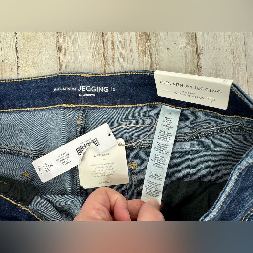 CHICO’S The Platinum Jeggings 3 Blue Denim Slim Tapered Fit NWT - Picture 5 of 10